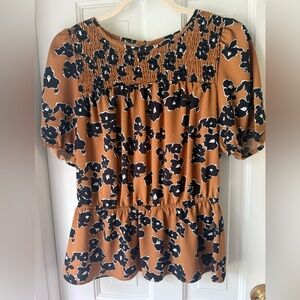 Nine West Black and Tan Floral Blouse
